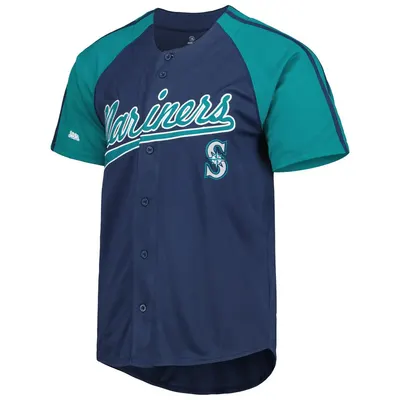 Seattle Mariners Navy Stitches Button-Down Raglan Stadium Jersey